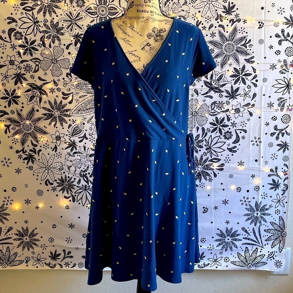 Royal blue floral short sleeve super soft wrap dress